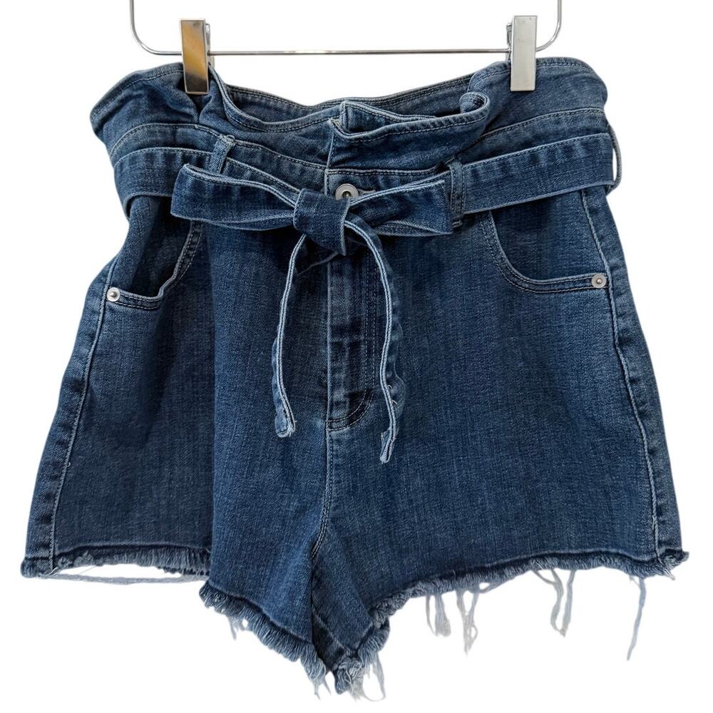 CeCe Paperbag Belted Stretch Denim Shorts 8